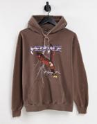 Mennace Pullover Hoodie In Chocolate Brown With Eagle Print