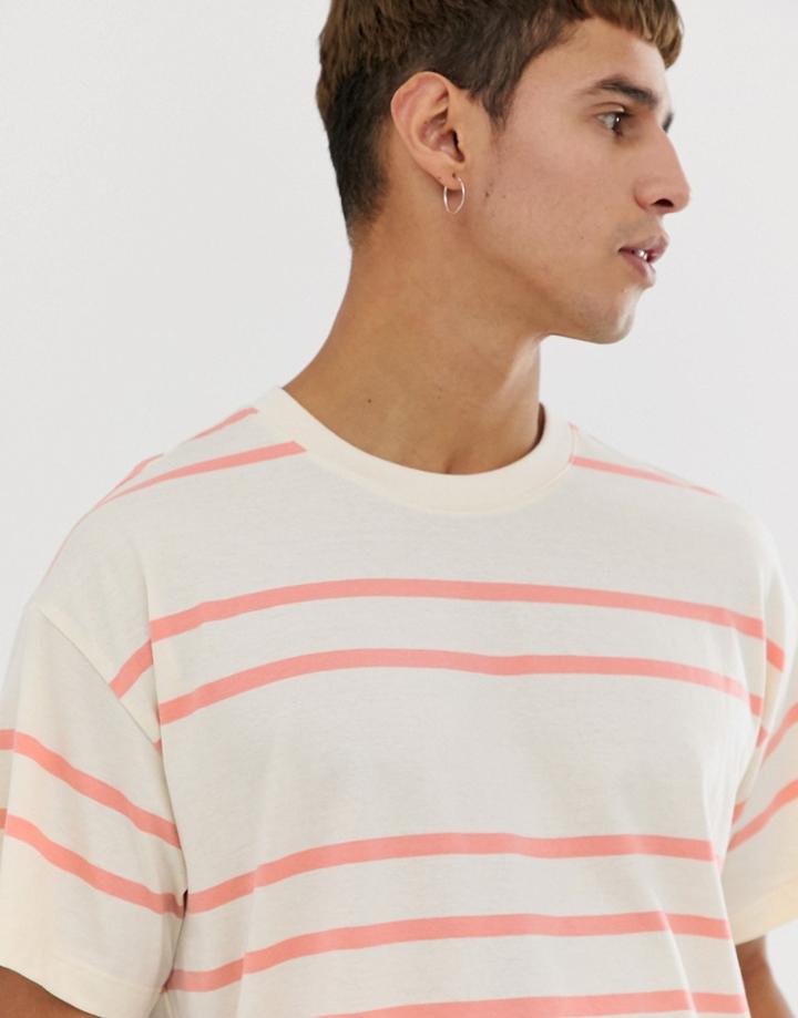 New Look Oversized Stripe T-shirt In Ecru-pink