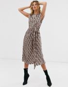 Asos Design Sleeveless Modern Midi Dress With Drape Detail In Monogram Print - Multi