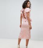 Asos Design Tall Soft Floral Jacquard Midi Tea Dress With Ruffle Hem - Pink