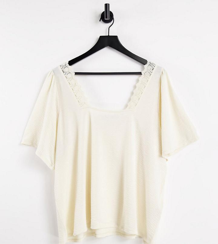 Vero Moda Curve Smock Top With Lace Trims In Cream-white