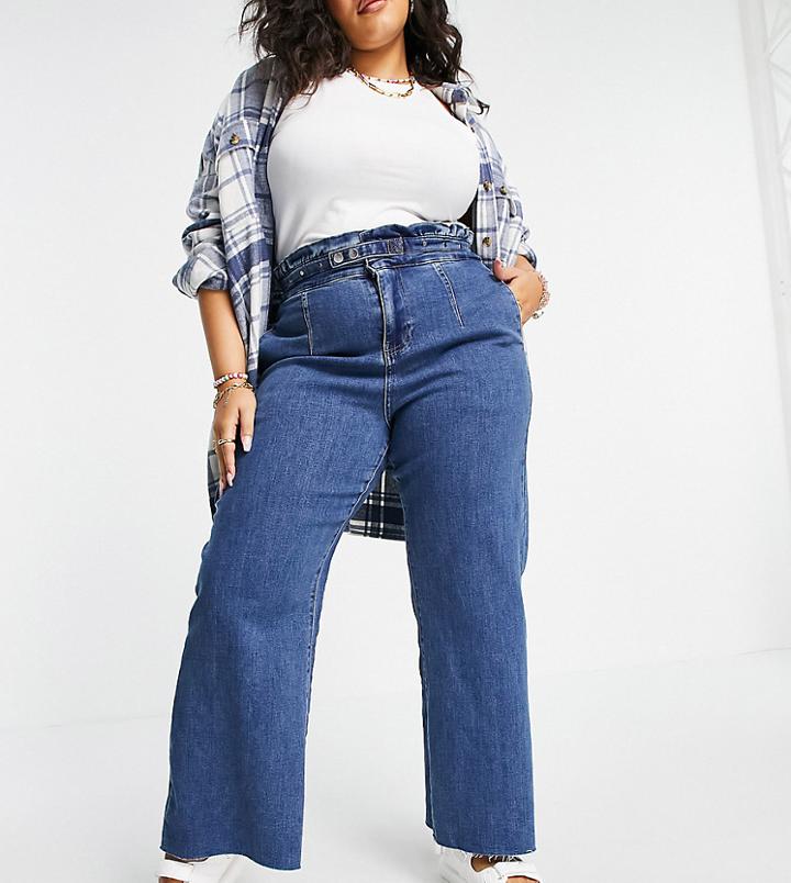 Simply Be Wide Leg Jean In Mid Blue-blues