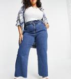 Simply Be Wide Leg Jean In Mid Blue-blues