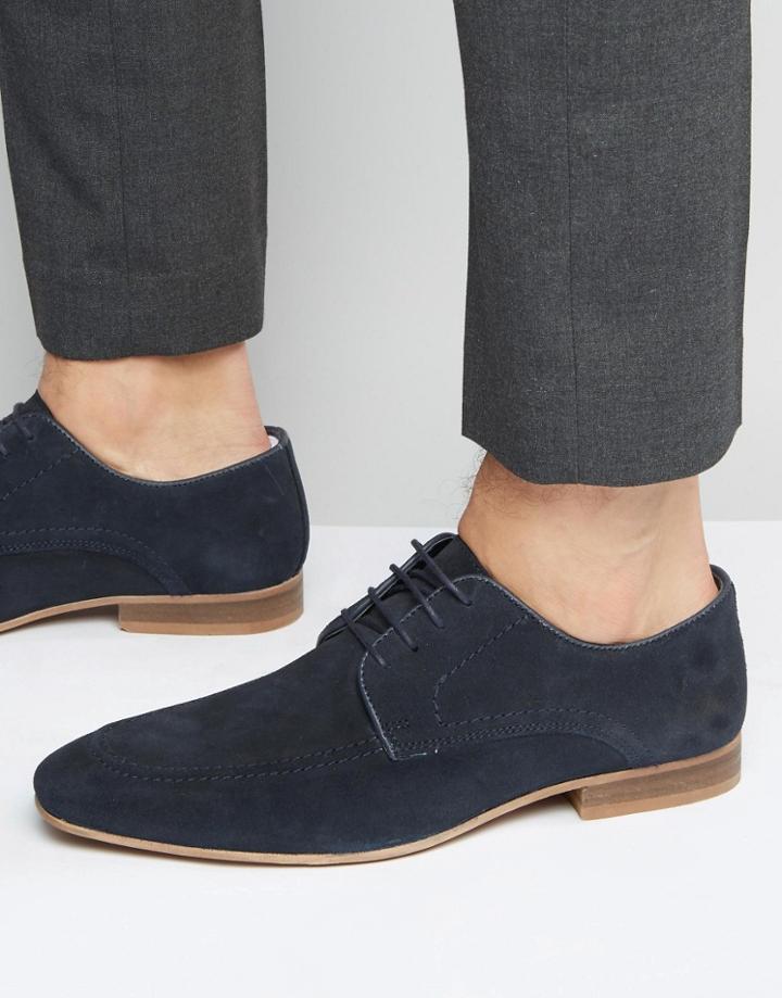 Asos Derby Shoes In Navy Suede With Natural Sole - Navy