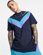 Asos Design Relaxed T-shirt In Blue Color Block With Text Embroidery - Part Of A Set-navy