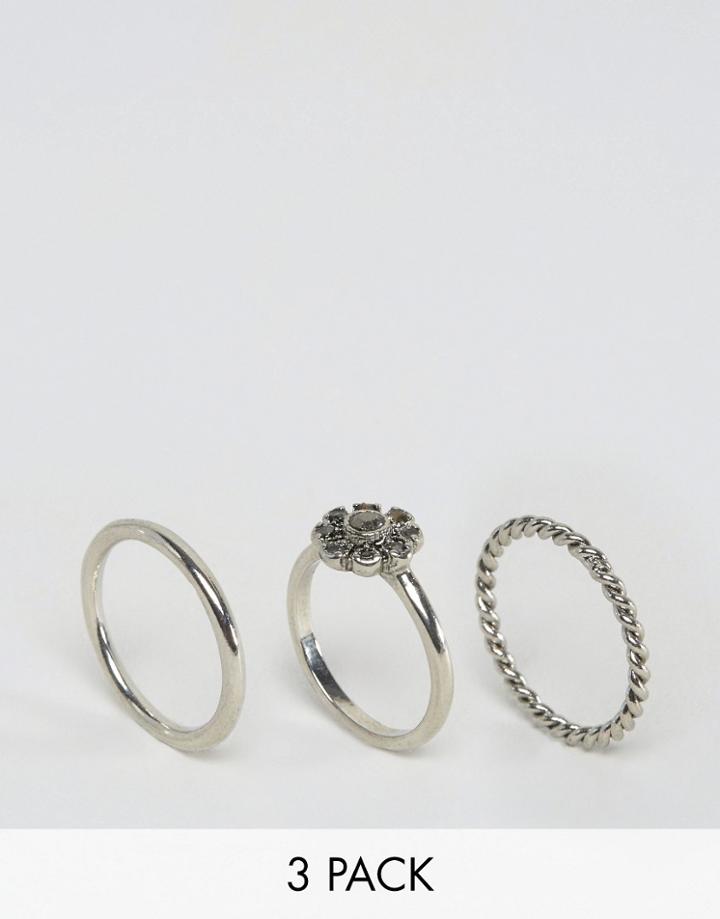 Asos Stone Flower Stack Rings - Green