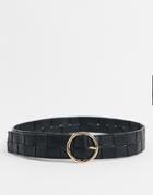 My Accessories London Waist And Hip Jeans Woven Belt With Circle Buckle In Black