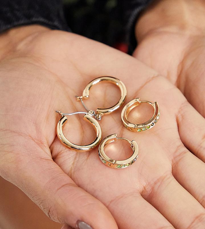 Reclaimed Vintage Inspired Double Hoop Earring Pack In Gold