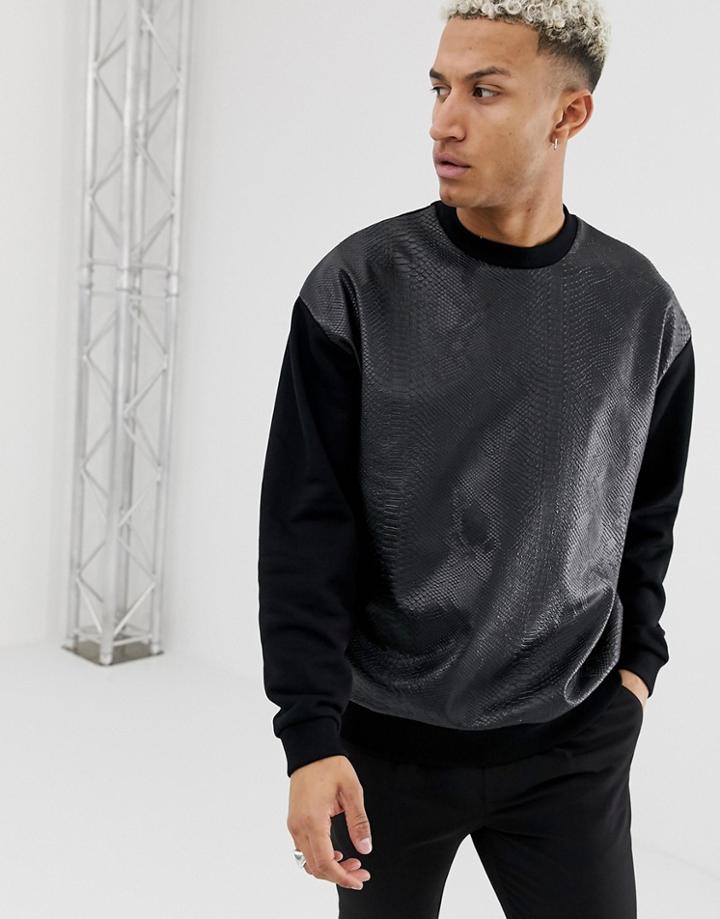 Asos Design Oversized Sweatshirt In Black With Snake Front - Black