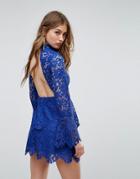 Missguided Long Sleeve Lace Double Layer Dress - Navy