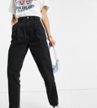 Asos Design Tall Organic Cotton Blend Denim Pleat Front Peg Pant In Washed Black