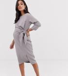 Asos Design Maternity Wrap Detail Midi Dress - Gray