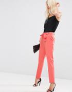 Asos Cigarette Pants With Tie Waist - Soft Apricot