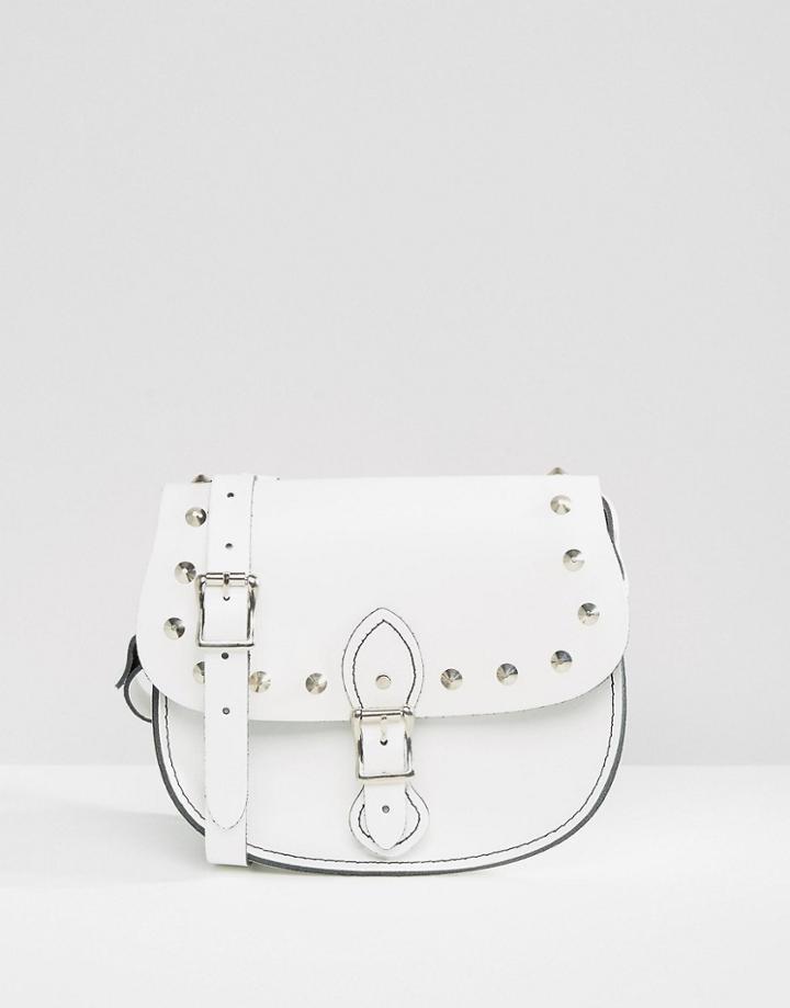 The Leather Satchel Company Studded Saddle Bag - White