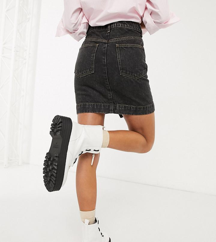 Collusion Ripped Denim Skirt In Washed Black