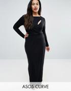 Asos Curve Long Sleeve Drape Open Back Maxi Dress - Black