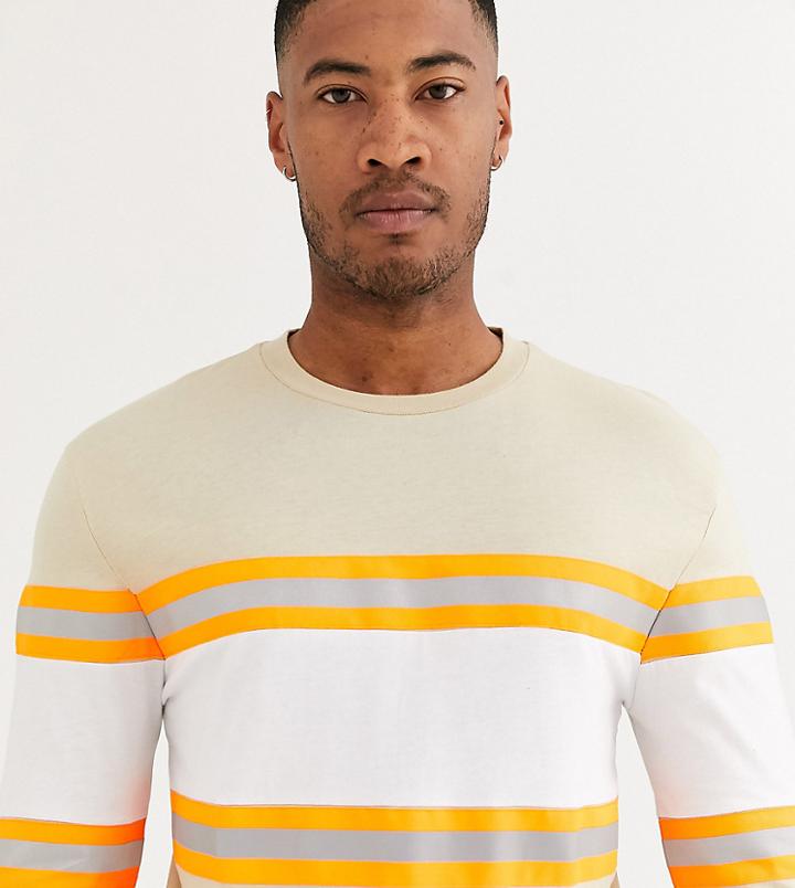 Asos Design Tall Relaxed Long Sleeve T-shirt With Reflective Tape In Beige