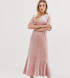 Unique21 Velvet Midi Dress With Peplum Hem-pink