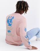 Asos White Loose Fit Heavyweight Long Sleeve T-shirt With Graphic Print-pink