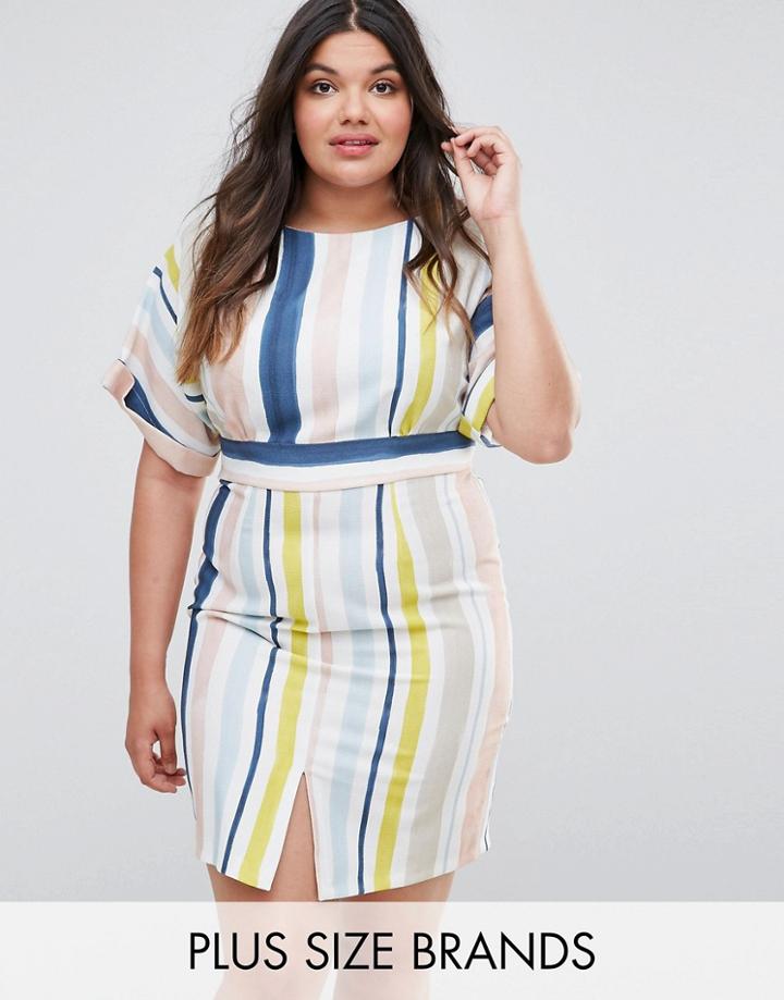 Closet London Plus Striped Kimono Sleeve Pencil Dress - Multi