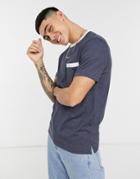 Asos Design Navy Heather T-shirt With Contrast Ringer And Pocket