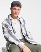 River Island Long Sleeve Check Jersey Shirt In Ecru-white