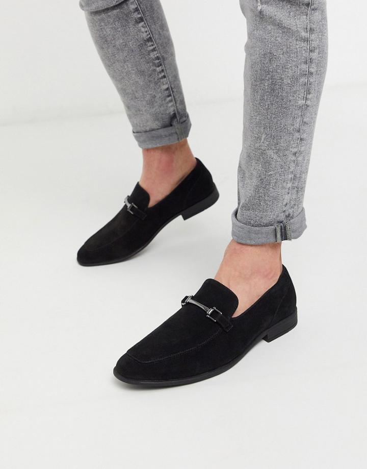 Asos Design Loafers In Black Faux Suede With Snaffle Detail