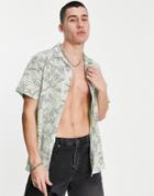 Asos Design Relaxed Revere Linen Look Shirt In Floral Print-green
