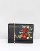 New Look Embroidered Chain Shoulder Bag - Black
