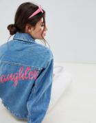 Asos Design Denim Oversize 'daughter' Jacket In Midwash Blue - Blue