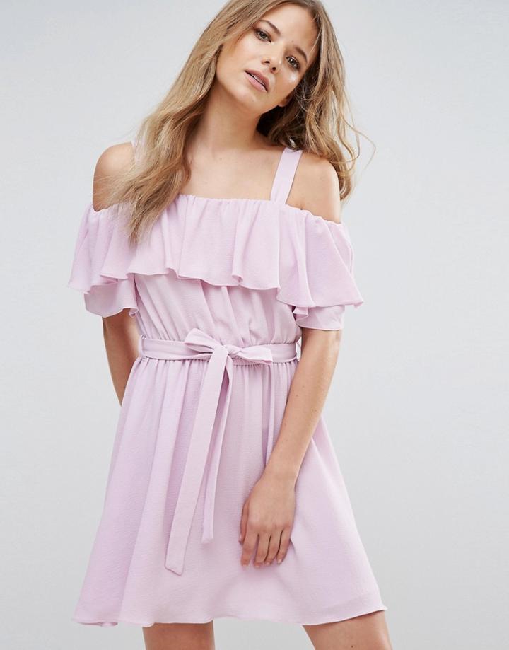 Miss Selfridge Tie Waist Ruffle Dress - Purple