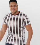 Asos Design Plus Vertical Stripe Print T-shirt With Contrast Neck In Burgundy Stripe - Multi