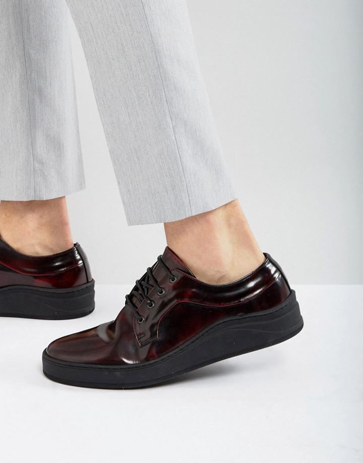 Asos Lace Up Shoes In Burgundy Leather With Hybrid Sole - Red