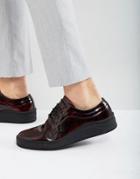 Asos Lace Up Shoes In Burgundy Leather With Hybrid Sole - Red
