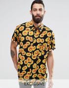 Reclaimed Vintage Festival Shirt In Sunflower Print In Regular Fit - Black