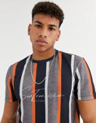 New Look Stripe City T-shirt In Mid Gray