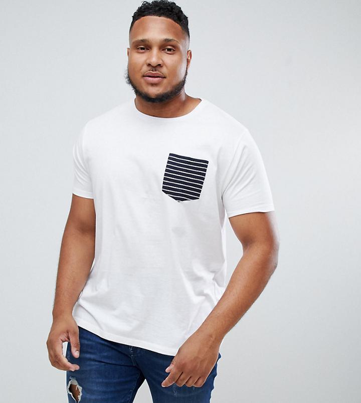 Brave Soul Plus Stripe Pocket T-shirt - White