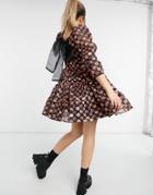 Dream Sister Jane Smock Dress In Metallic Polka Dot With Tie Back-black