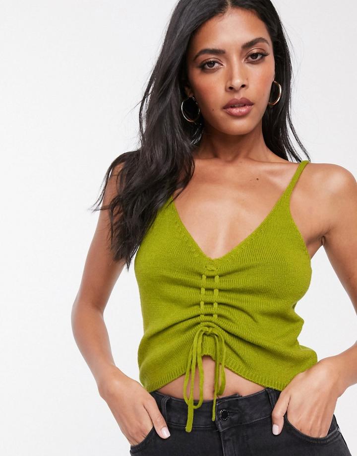 Lost Ink Knitted Cami Top With Ruched Front
