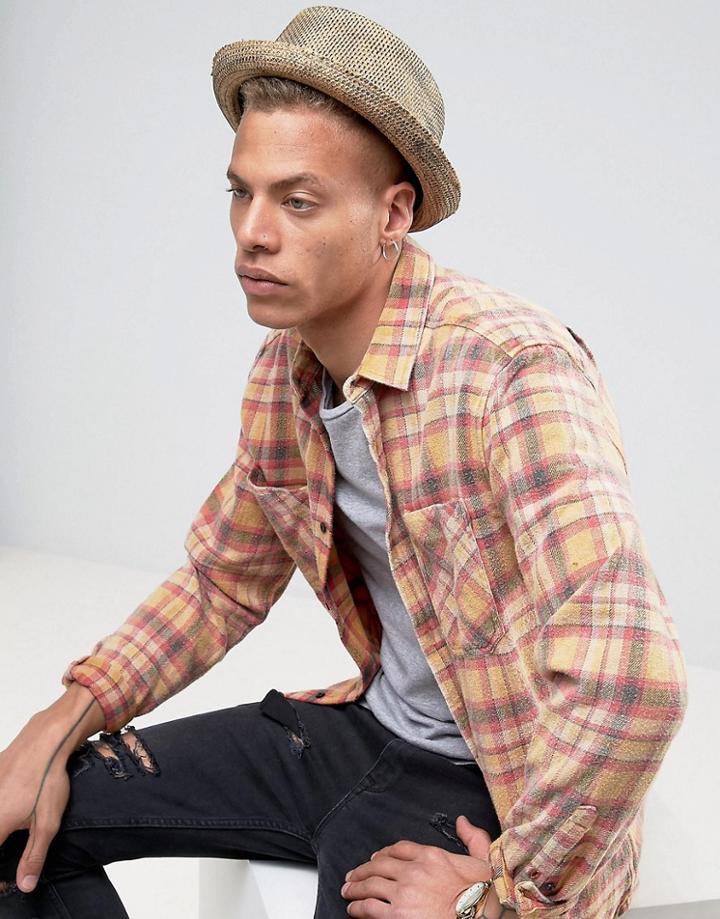 Asos Straw Pork Pie Hat With Distressing - Beige