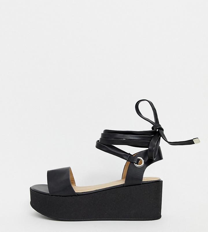 Raid Wide Fit Denise Black Flatform Sandals