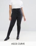 Asos Curve Ridley High Waist Skinny Jeans In Quintessential Washed Black - Black