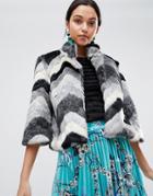 Traffic People Faxu Fur Chevron Jacket - Black