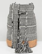 Pull & Bear Tassle Drawstring Bag In Gray - Black