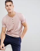 Brave Soul Contrast Placket Grandad Neck T-shirt - Pink