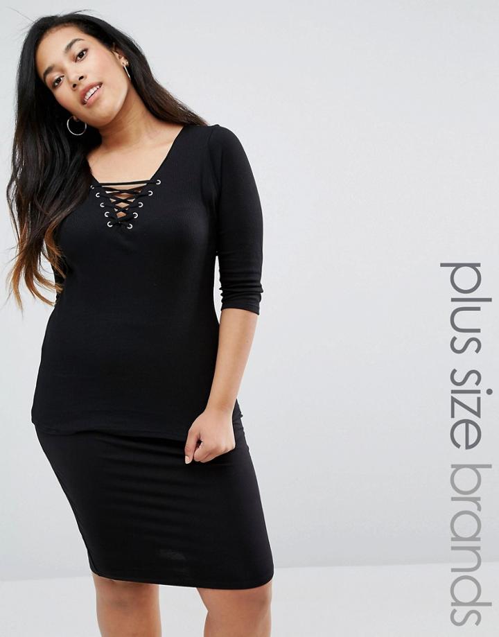 New Look Plus Lace Up Top - Black
