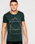 Asos Muscle Fit T-shirt With Geo Print And Stretch - Deep Forest