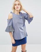 Asos Mix And Match Stripe Top With Cold Shoulder And Bow Back - Multi