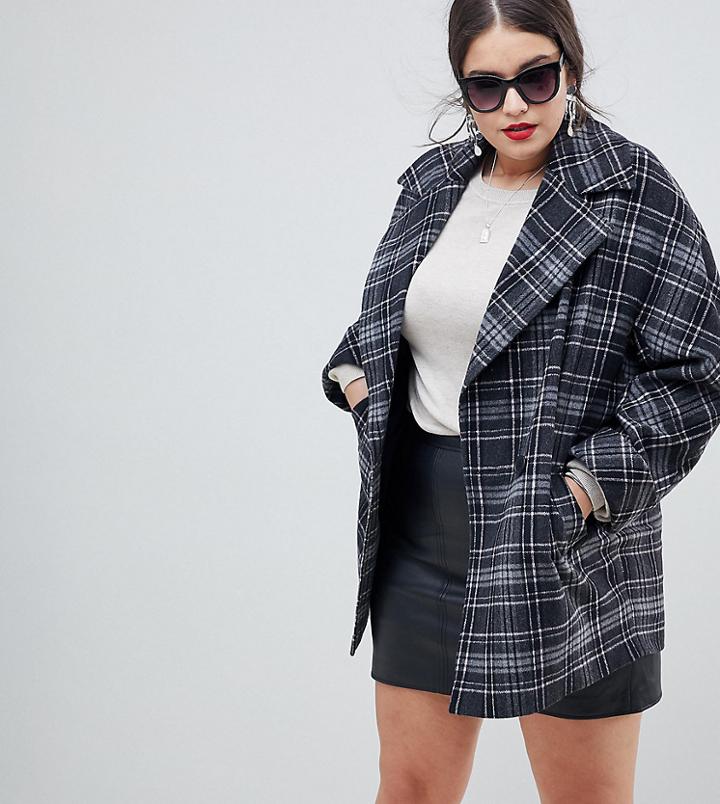 Helene Berman Plus Yummy Mummy Wool Blend Check Coat - Gray