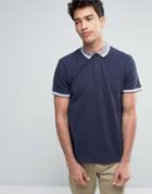 Threadbare Contrast Collar Plain Polo - Navy